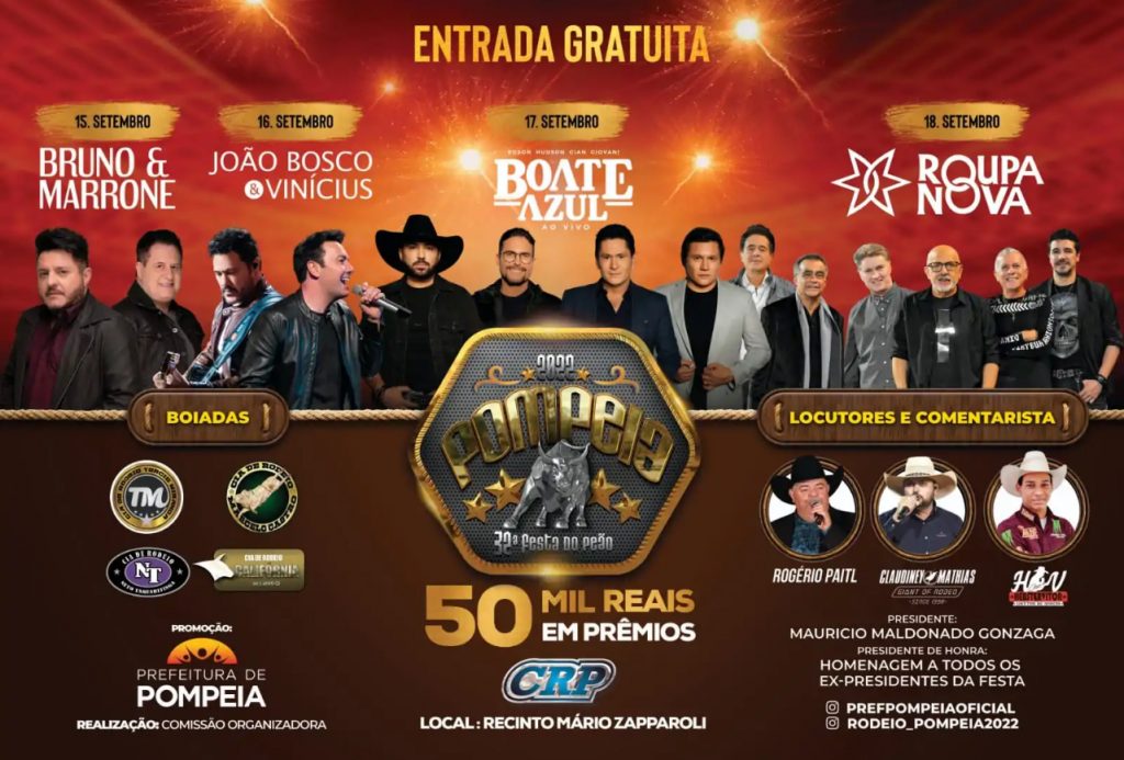 POMPEIA: Festa do Peão começa nesta quinta com Bruno & Marrone