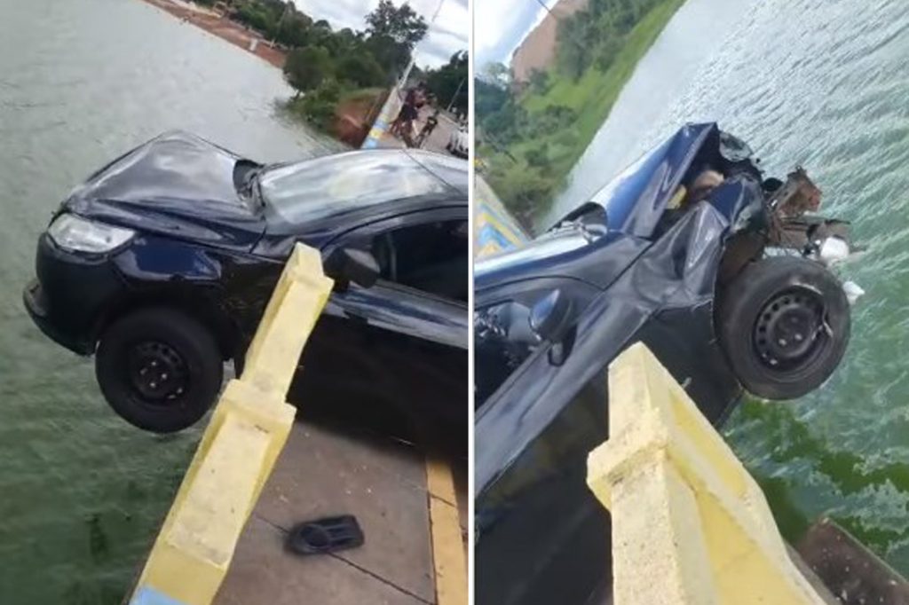 Motorista perde o controle e por pouco não cai de cima de ponte