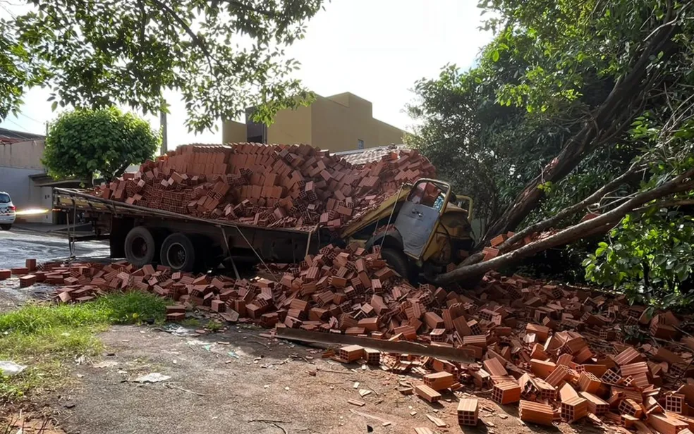 Idoso morre esmagado por carga de tijolos após caminhão bater contra árvore em Ribeirão Preto, SP
