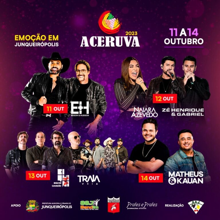 JUNQUEIRÓPOLIS: Aceruva 2023 tem shows anunciados e será com entrada gratuita