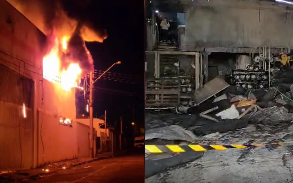 Incêndio destrói galpão com materiais para calçados, deixa casas sem energia elétrica e assusta vizinhos em Franca