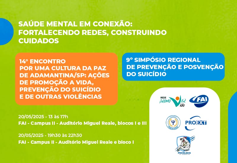 Rede Promover Vida e curso de Psicologia da FAI realizam nesta terça evento integrado sobre saúde mental e construção de cuidados
