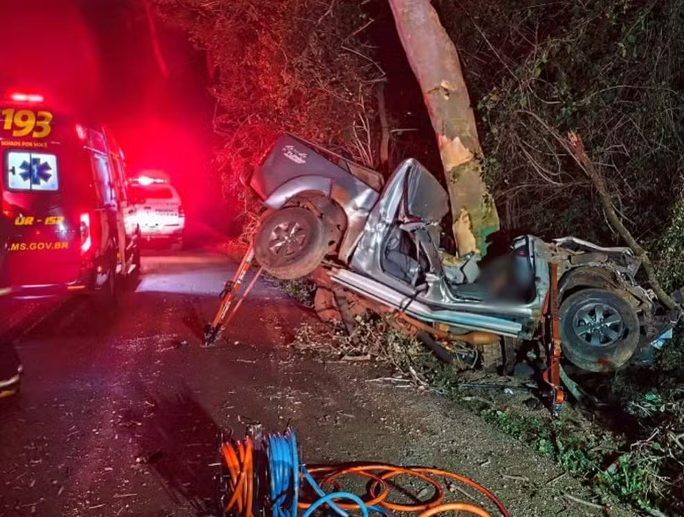 Pai e filho morrem e criança fica em estado grave em colisão com árvore