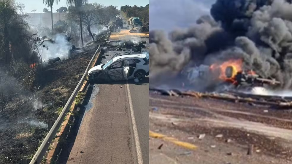 Acidente com explosão entre carretas e carros deixa dois mortos na BR-267 em MS