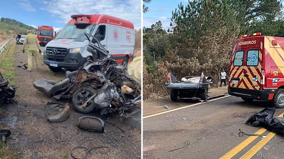 Picape se parte ao meio em acidente na serra do Paraná; jovens são lançados para fora e morrem