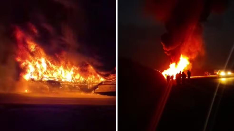 Ônibus que transportava estudantes é tomado e destruído por incêndio