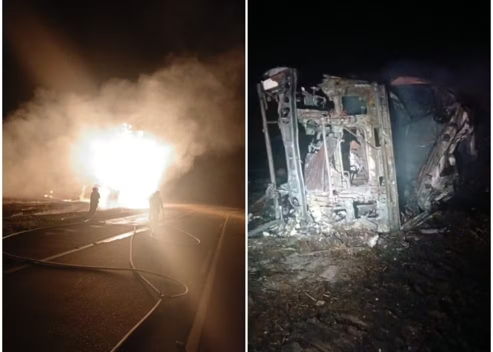 Caminhoneiro morre carbonizado após caminhão-tanque tombar em vicinal no interior de SP