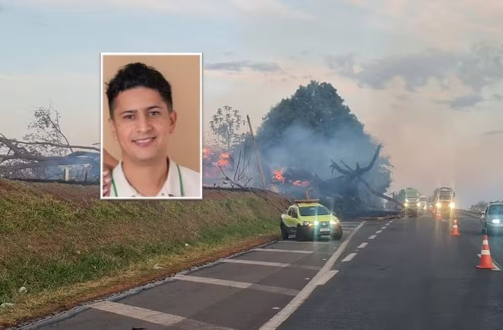 Árvore em chamas cai sobre rodovia e mata músico que voltava da lua de mel; esposa ficou ferida