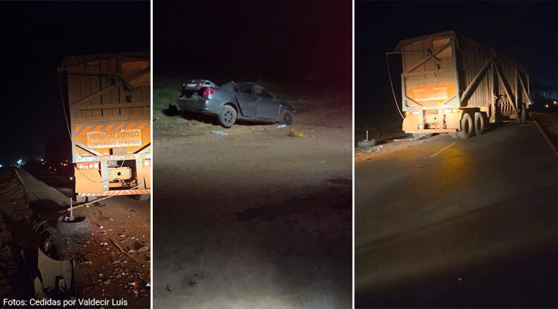 Acidente com carro e caminhão deixa quatro pessoas feridas
