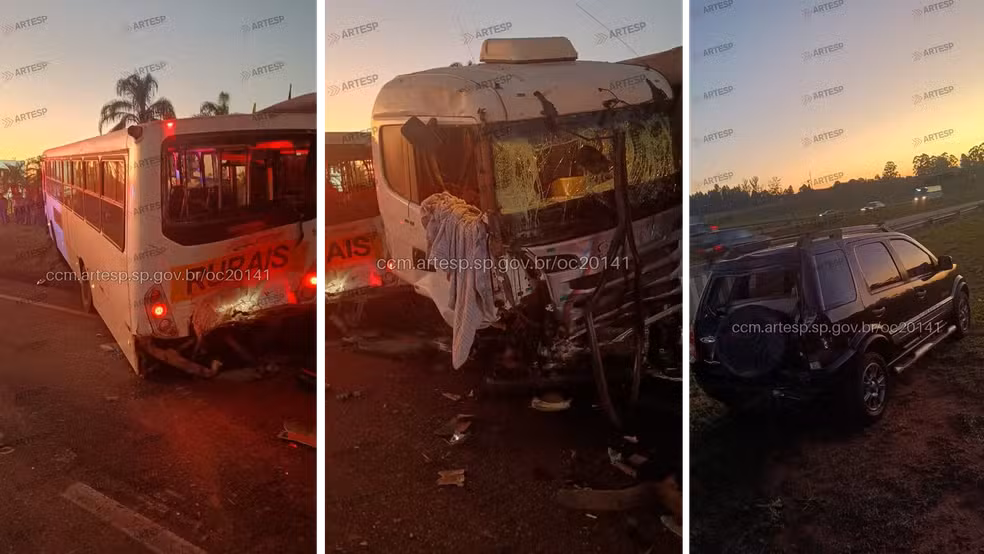 Engavetamento entre carreta, ônibus e automóvel deixa quatro feridos na SP-300