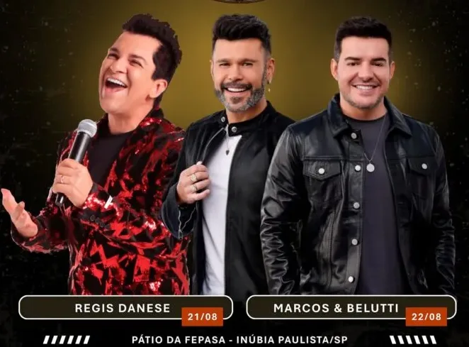Inúbia Paulista celebra 67 anos com shows de Régis Danese e Marcos & Belutti