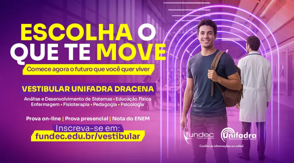 DRACENA: Unifadra abre inscrições para o Vestibular de Verão 2027